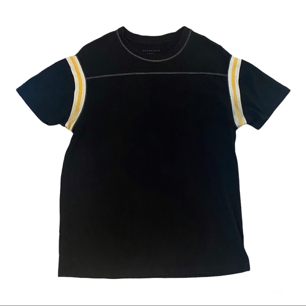 Oversized Allsaint black T-shirt with yellow strip on the shoulders - S